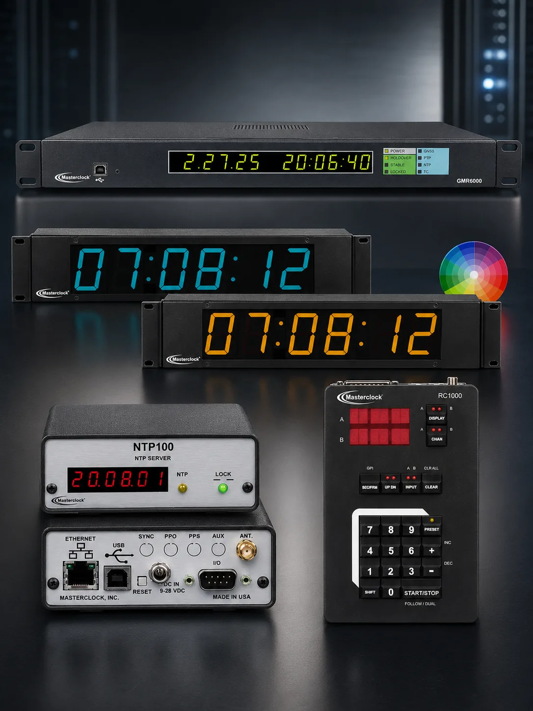 Masterclock NTP/PTP tijdservers en LED-klokken