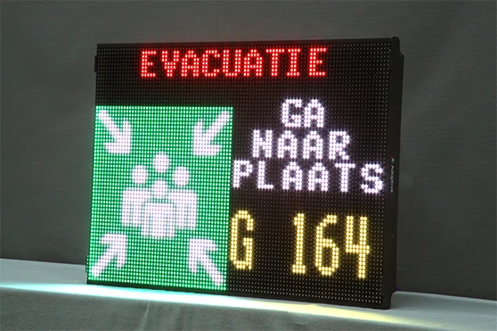 Alpha W-serie raamdisplay met evacuatie-melding